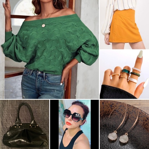 BNWT, Green off-the-shoulder sweater - Picture 2 of 6